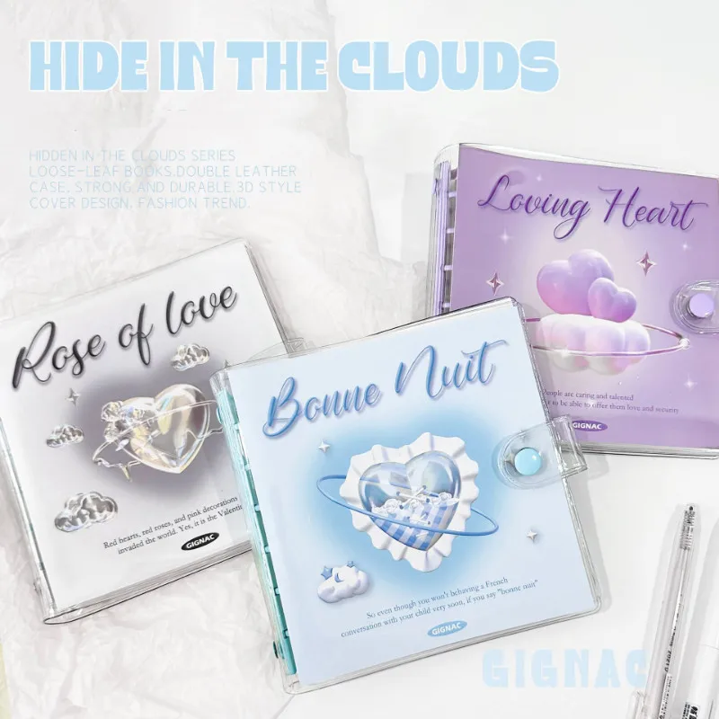 Kawaiii Notebook Ins Simplicity Heart Moon Pattern Diary 6 Ring Loose Leaf Book Cute Stationery Scrapbook Journal Student Supply