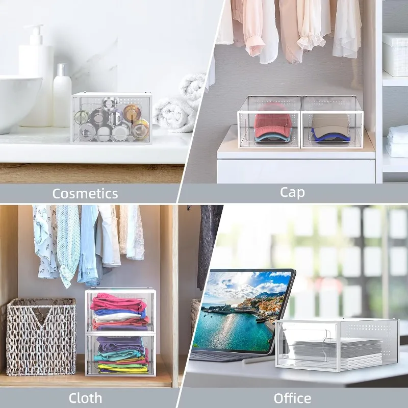 Shoe Boxes Clear Plastic Stackable, 18 Pack Premium Shoe Organizer Storage for Closet Space Saving Foldable Rack Containers