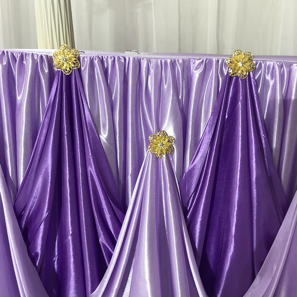 Ice Silk Table Skirt With Luxury Brooch For Wedding Party Birthday Decoration