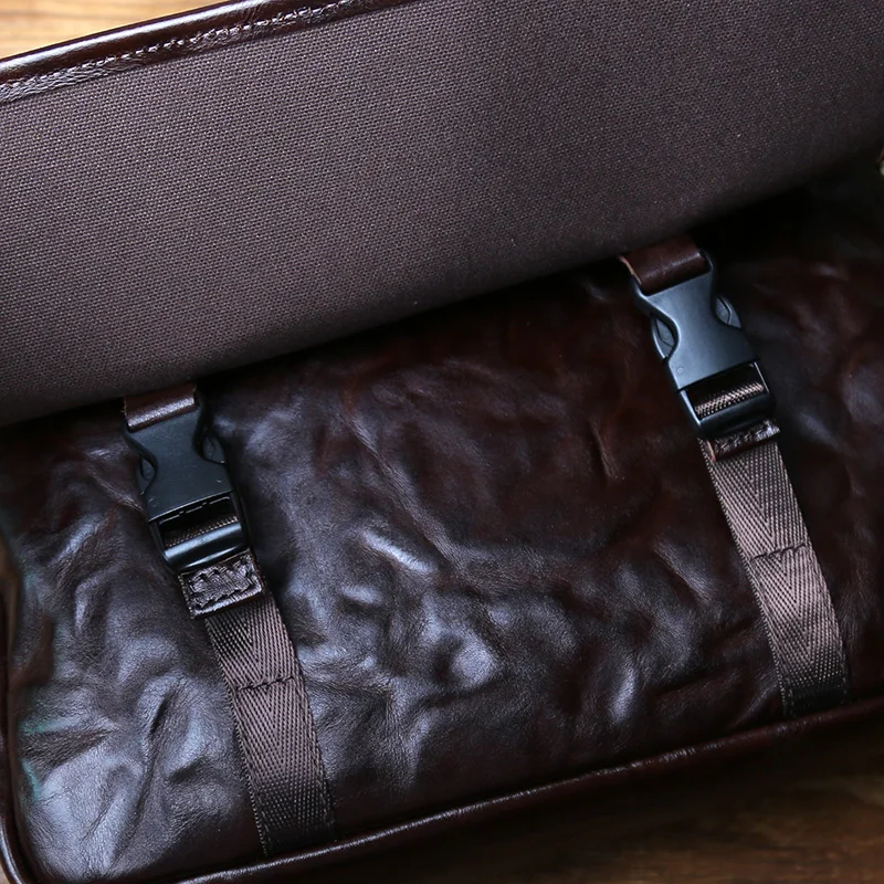 NZPJ Men's Vintage Genuine  Leather Shoulder Bag Top Layer Cowhide Large Capacity Messenger Bag Suitable For 11-Inch IPad