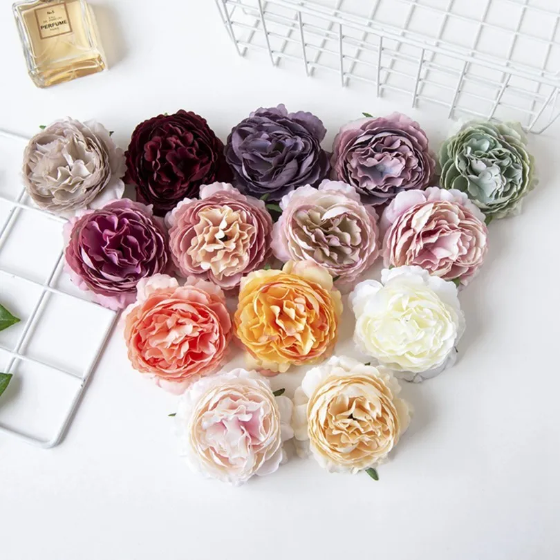 

100Pcs Silk Peony Diy Wedding Christmas Outdoor Garden Home Decortions Scrapbook Bridal Accessories Artificial Flowers Wholesale