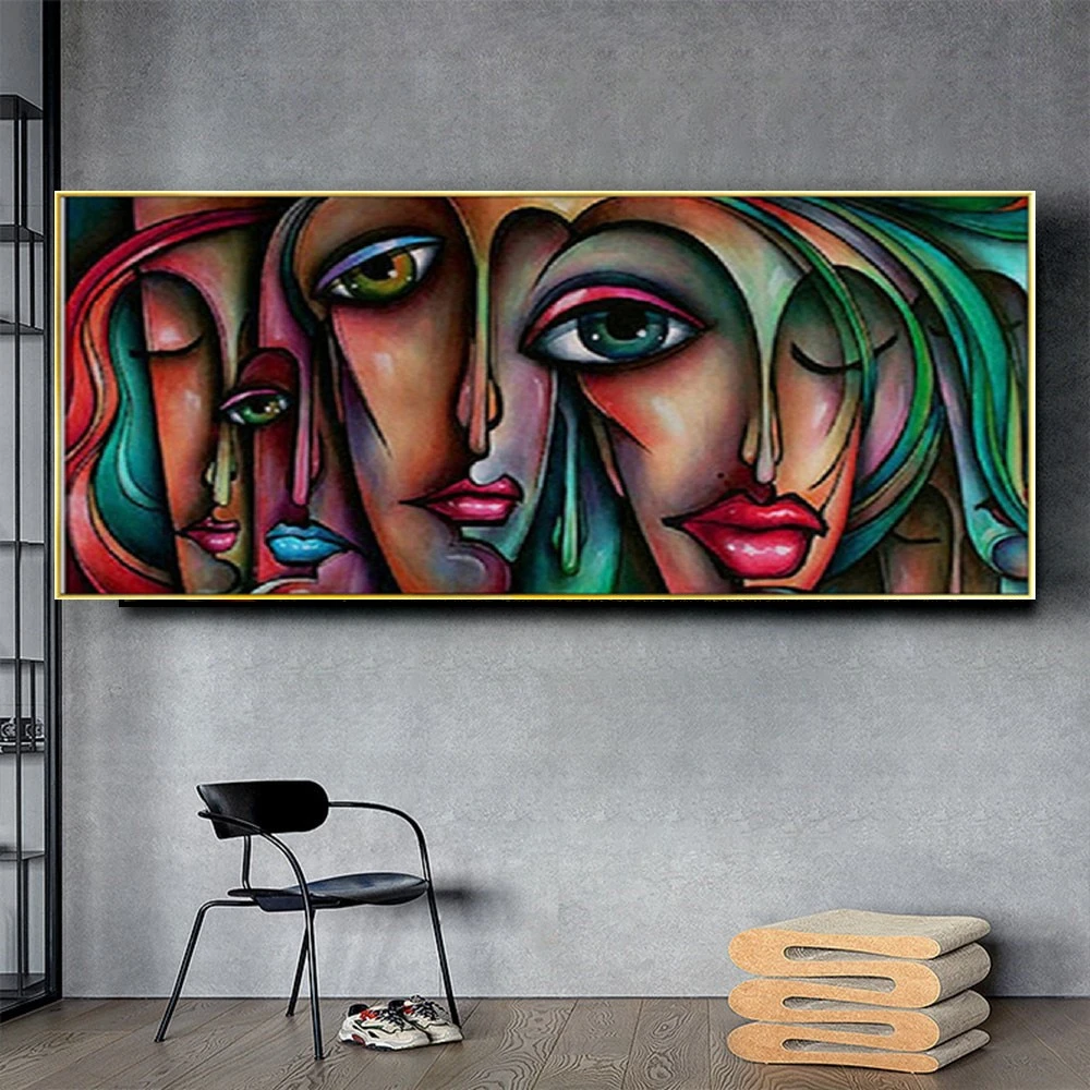 

100% Handmade Picture Portrait Art Painting Extra Large Cubism Woman Face Oil Paintings On Canvas Modern Wall Decorate Artwork