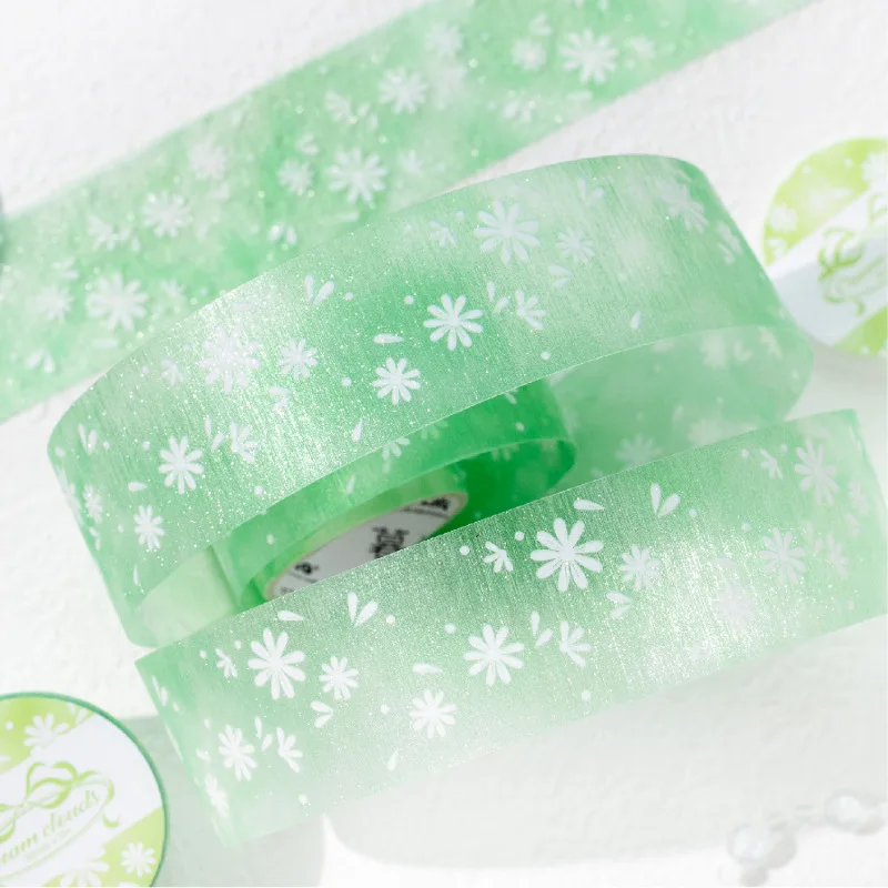 PET Brushed Star Flash Cream Clouds Series Stickers for Journaling Scrapbooking DIY Decor Ins Style Glitter Washi Tape 2m X 30mm