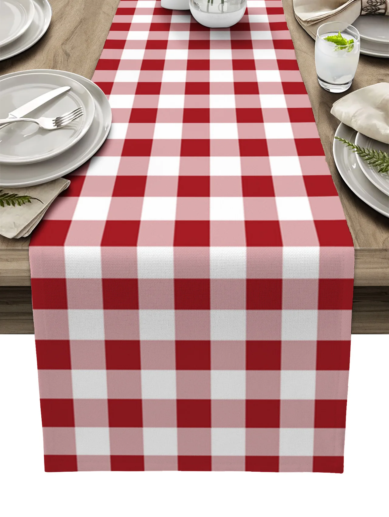 Pastoral Style Red White Plaid Linen Table Runners Kitchen Table Decoration Dining Runner Wedding Party Supplies