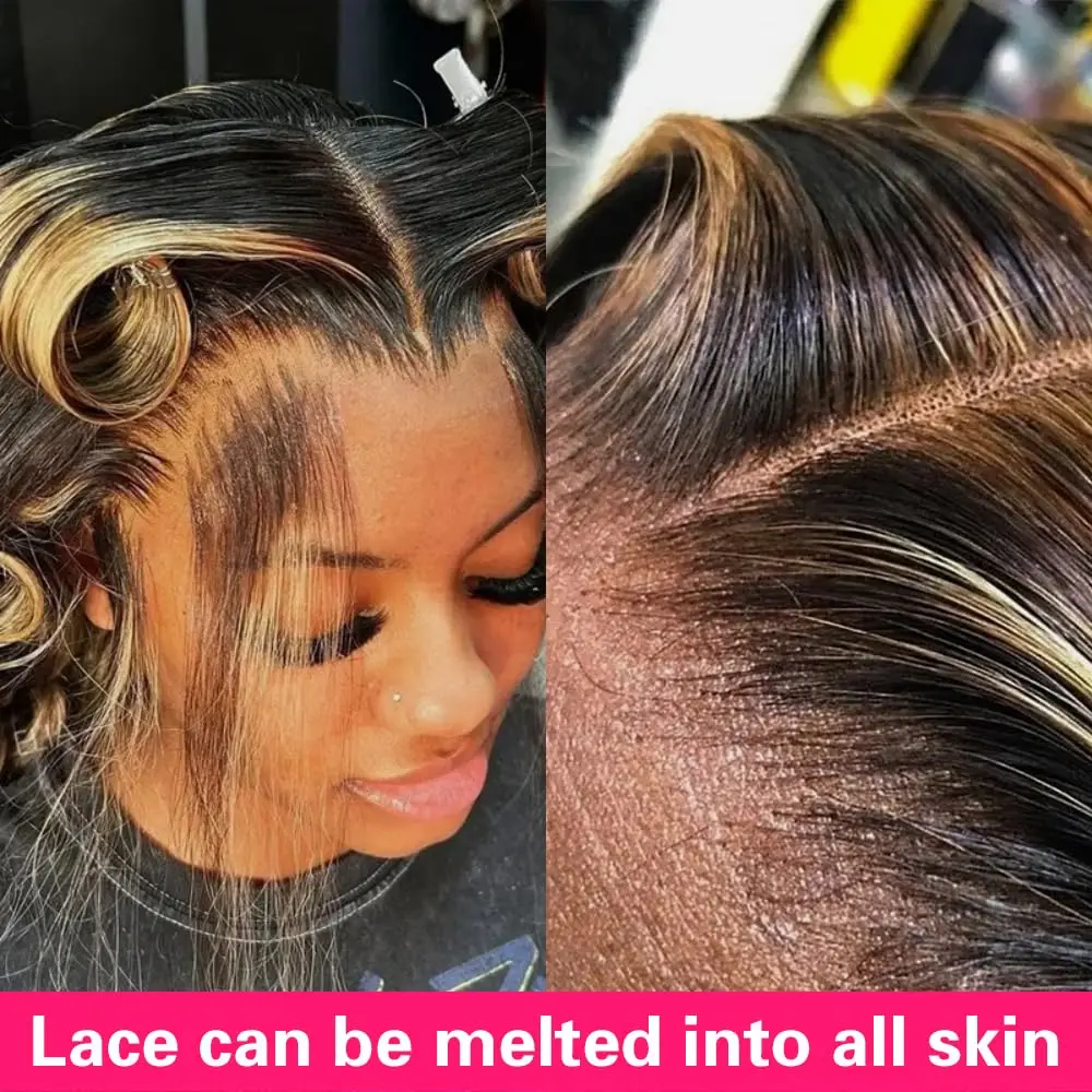 1B/27 Body Wave 13x4 Lace Frontal Highlight Wig Human Hair Brazilian 200 Density 30 Inch Ombre Blonde Colored Human Hair Wigs 5