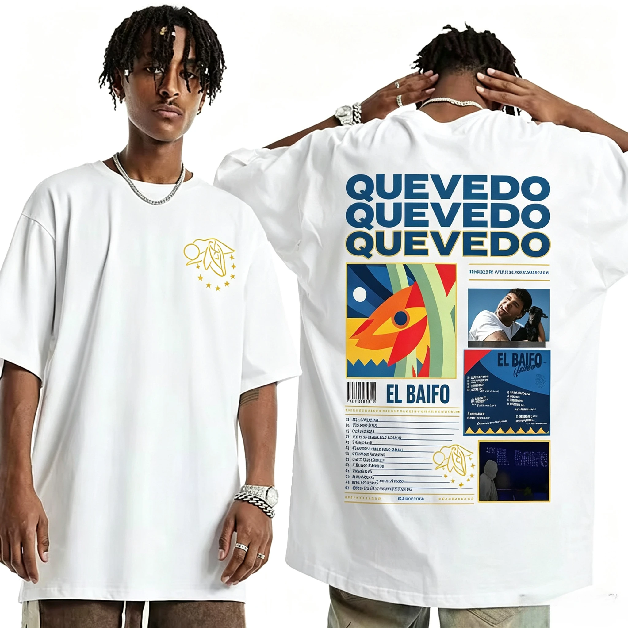 QUEVEDO EL BAIFO Album 2026 Tour Print T-Shirt für Männer und Frauen Vintage T-Shirt Kurzarm Baumwolle Locker Lässig Gothic Punk T-Shirts