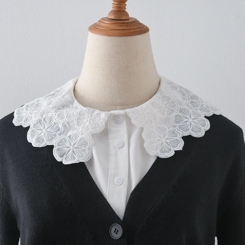 

Вышивка цветочный лацкан искусственный воротник для женщин полурубашка Блузка Топы искусственный свитер лацкан ложный воротник