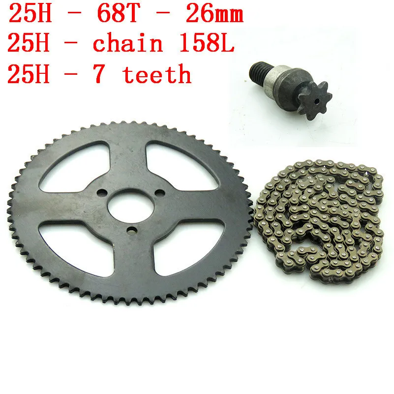 25H 158L with 68T tooth 26 mm rear sprocket 7T pinion For 47cc 49cc ATV Quad Mini Dirt Pocket Bikes Minimoto