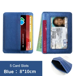 Slim Leather Men's Cardholder Wallet - Compact Business ID & Credit Card Case with 5 Slots (Blue)
