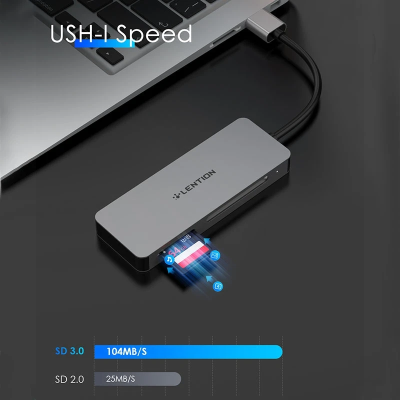 LENTION USB 3.0-CF SD/미니 SD 카드 리더, SD/SDHC/SDXC/MMC/RS-MMC/미니 SD/미니 SDHC용 SD 3.0 카드 어댑터, 실버