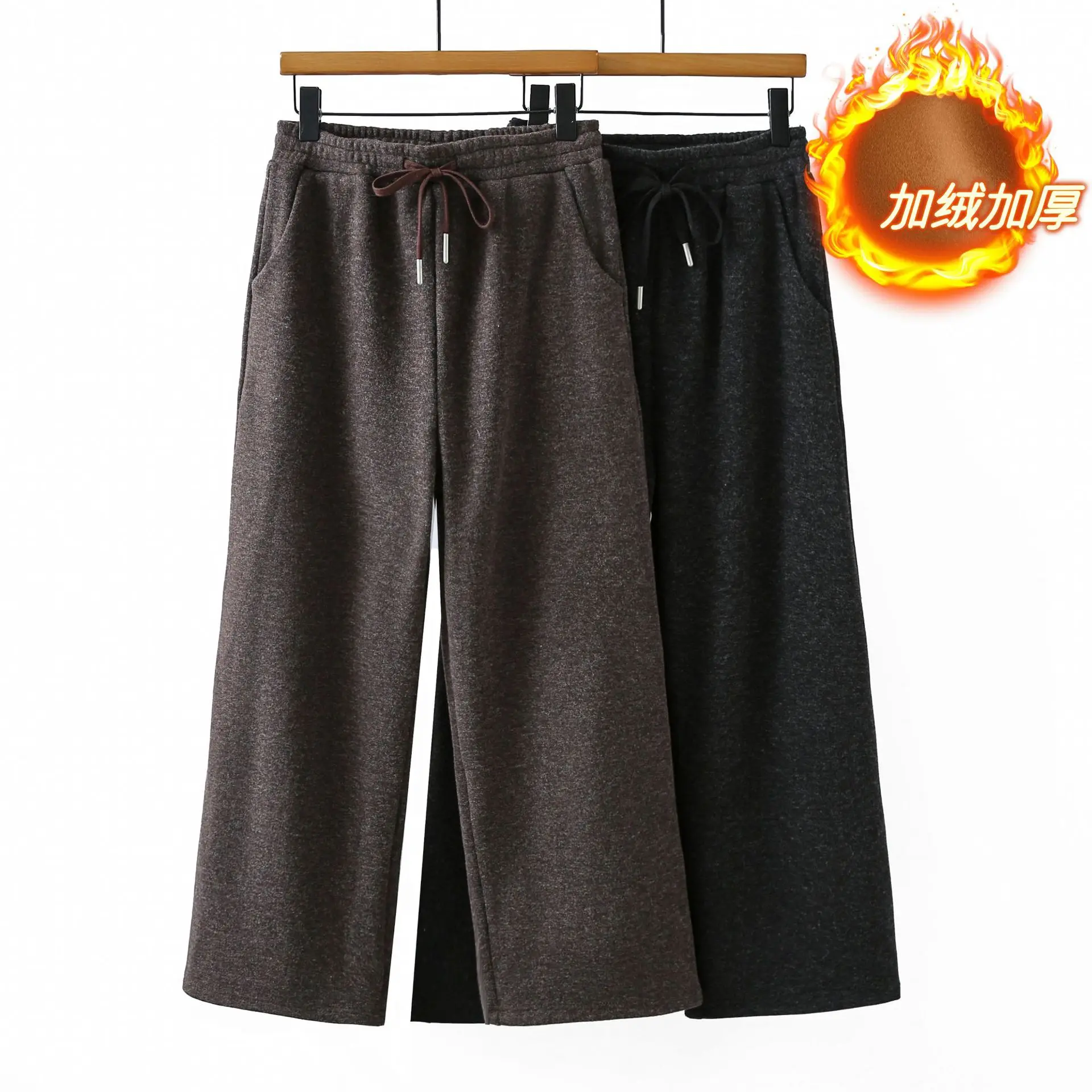 XXXXL Fashion Plus Size Women's Straight Leg Pants Winter Style Simple Versatile Fleece And Thickened Woolen Warm Trousers 8607