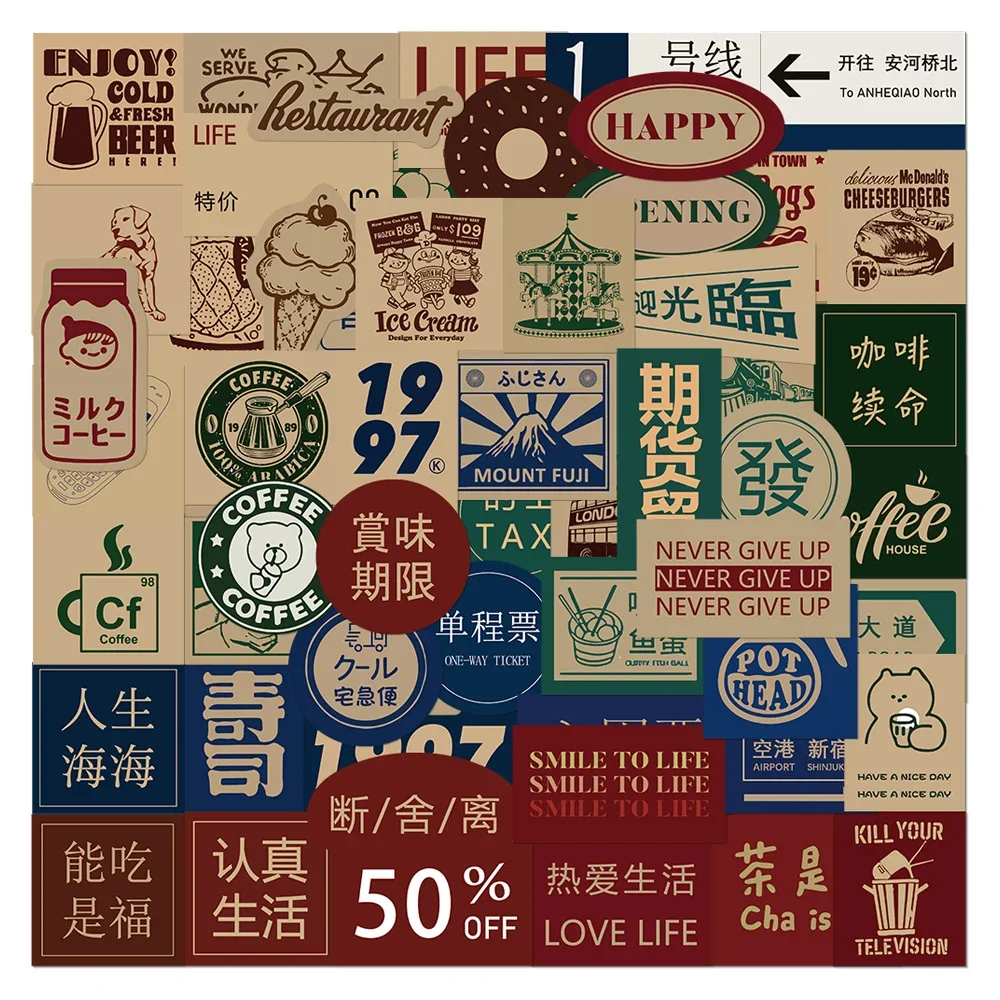 

10/30/50PCS Cartoon Retro Graffiti Waterproof Sticker Personality Decorative Decal Skateboard Helmet Guitar Suitcase Wholesale