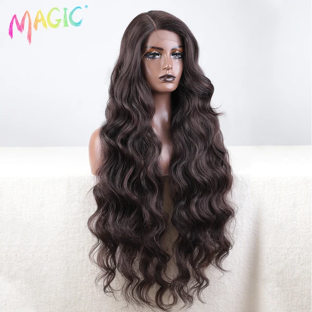 Magic Synthetic Lace Front Wig Long Wavy 36 Inch Cosplay Body Wavy Side Part Lace Wig For Women Lace Front Wig Ombre Blonde  Wig 3