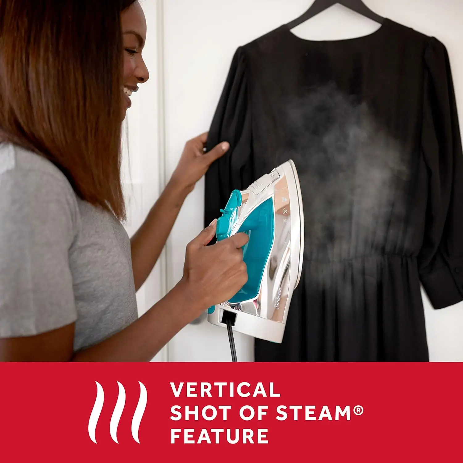 1400W Iron with 8' Retractable Cord, Large Anti-Drip Nonstick Stainless Steel Soleplate, Horizontal or Vertical Shot of Steam 3