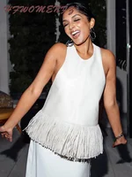 Haut Halter en Similicuir à Franges et Patchwork pour Femme, Débardeur Chic Sans Manches et Dos Nu, Collection Printemps-Été 2026 2