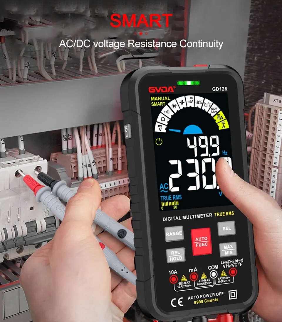 GVDA New 9999 Counts Digital Multimeter Smart Auto Range 1000V 10A Tester Meter Ohm Hz Capacitance REL True RMS AC DC DMM GD128 2