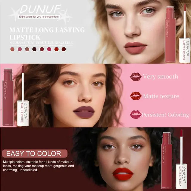 Matte Liquid Lipstick Set 8 Pieces Waterproof Non Transfer Lip Glaze Long Wearing Smudge Proof Lip Gloss