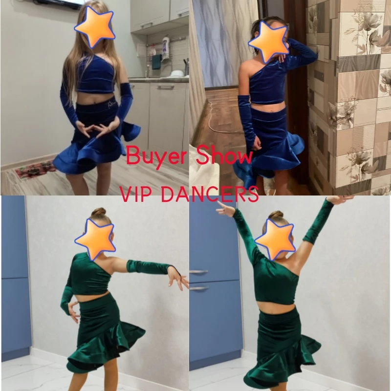 Girls Velvet Split Suit Latin Top Mermaid Skirts Ballroom Competition Prom Dress Latin Dancing Costume