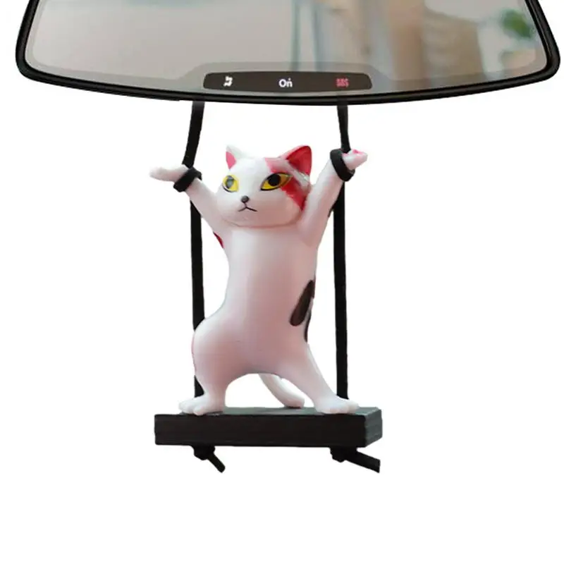 

Cute Swinging Cat Ornament Cat Figurine Pendant Car Interior Decor Fun Interior Rearview Mirrors Decoration Cute Cat Car Charm