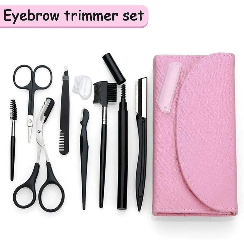 

8pcs/Set Eyebrow Trimmer Scissor With Bag Stainless Steel Beauty Makeup Tools Hair Removal Shaver Knife Eyebrow Styling Tool