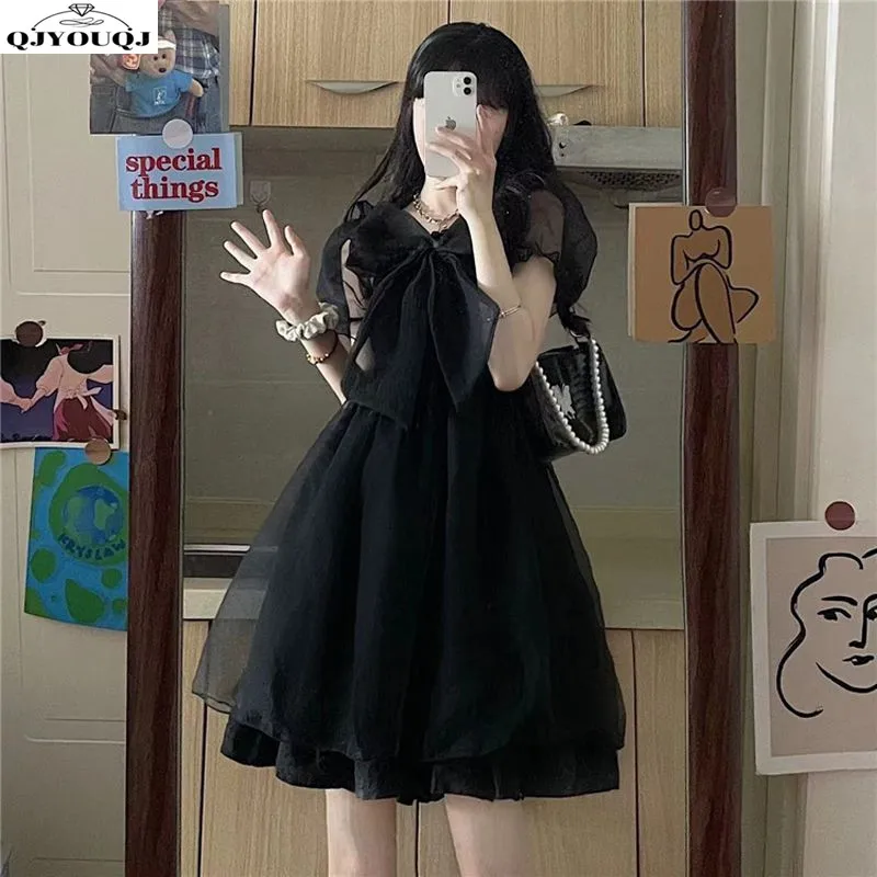 

Instagram Fashion Lolita Dress Spring/Summer 2024 New Bow Mesh Short Sleeves Fluffy A-line Short Skirt for Women