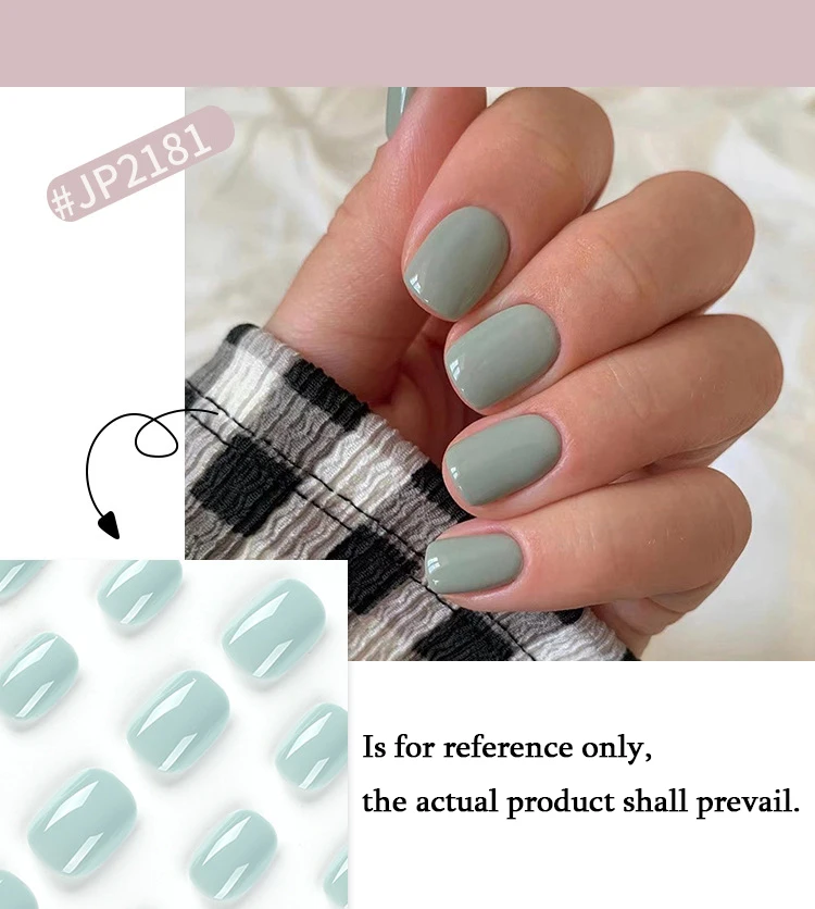 Short Round Wearable Fake Nails with Glue