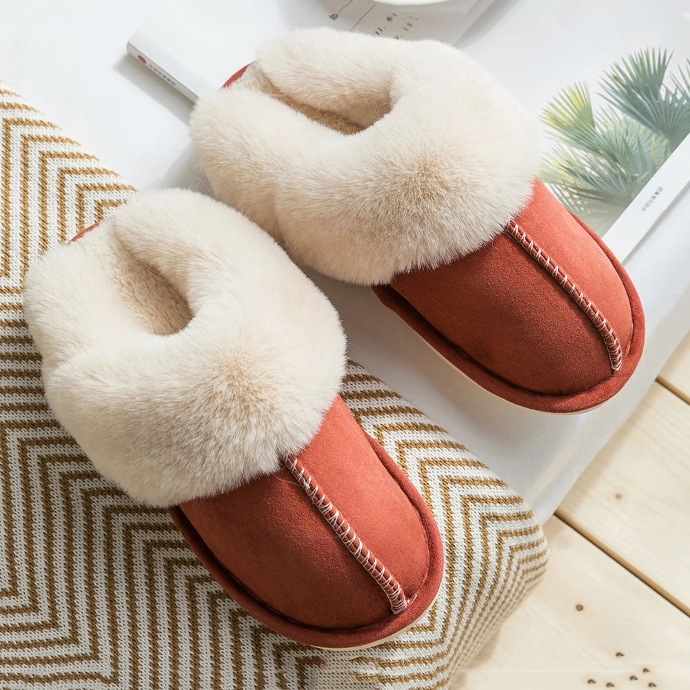 YISHEN Women Slippers Winter Cotton Shoes Fleece Fluffy Home Bedroom Slippers Flats Slippers For Men Plush Warm Couple Shoes