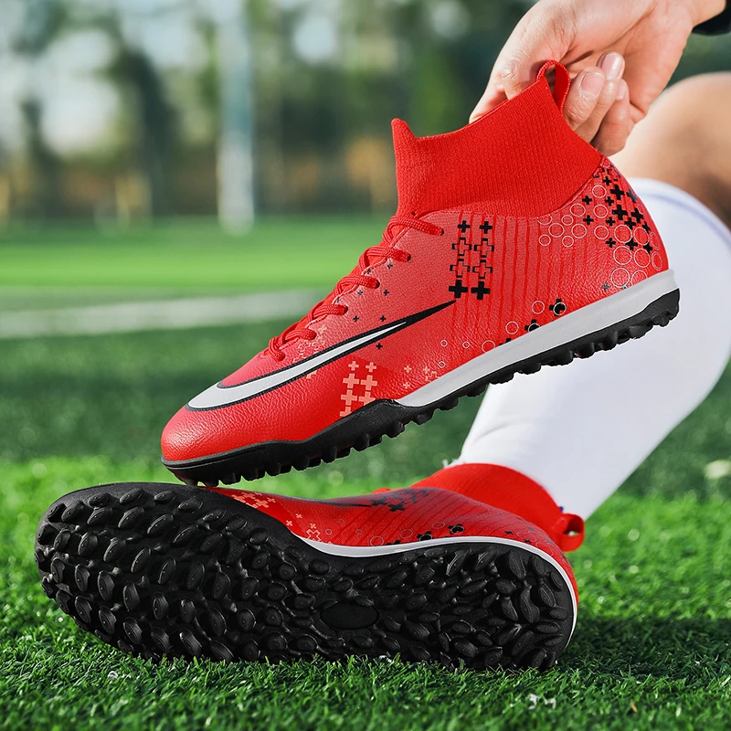 

Men Kids Adult Cleats Soccer Shoes High-Top Centipedes Football Boots TF/FG/AG Turf Comfort Athletic Sneakers Big Size