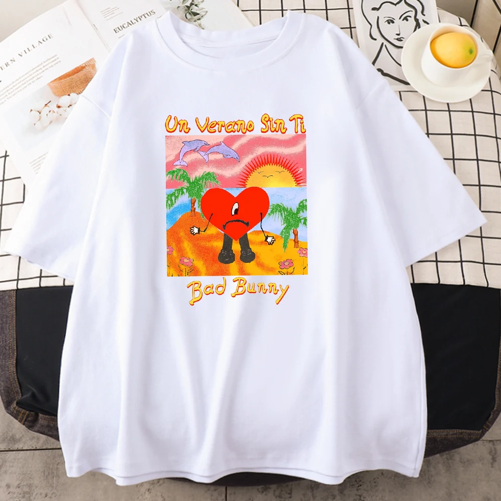 Bad Bunny Un Verano Sin Ti Sad Love Heart T-Shirt In Cotone Da Uomo Personalità Hip Hop Streetwear O-Collo Oversize Uomo Manica Corta