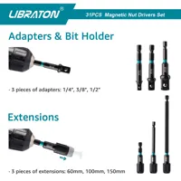 Libraton 31PCS Magnetic Nut Driver Set Metric & SAE, Impact Drill Driver Bit Set 1/4", Screwdriver Bits, Impact Socket Adapters 2