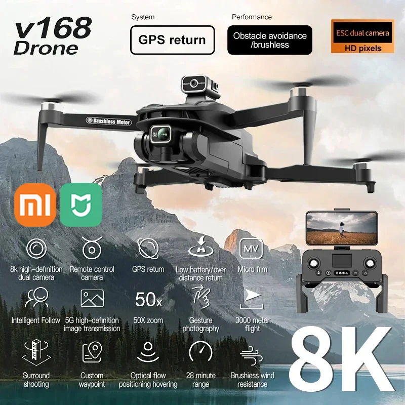 Xiaomi Mijia V168 Drone Professinal Three Camera Wide Angle Optical GPS Localization Four-way Obstacle Avoidance Quadcopter drone quadcopter
