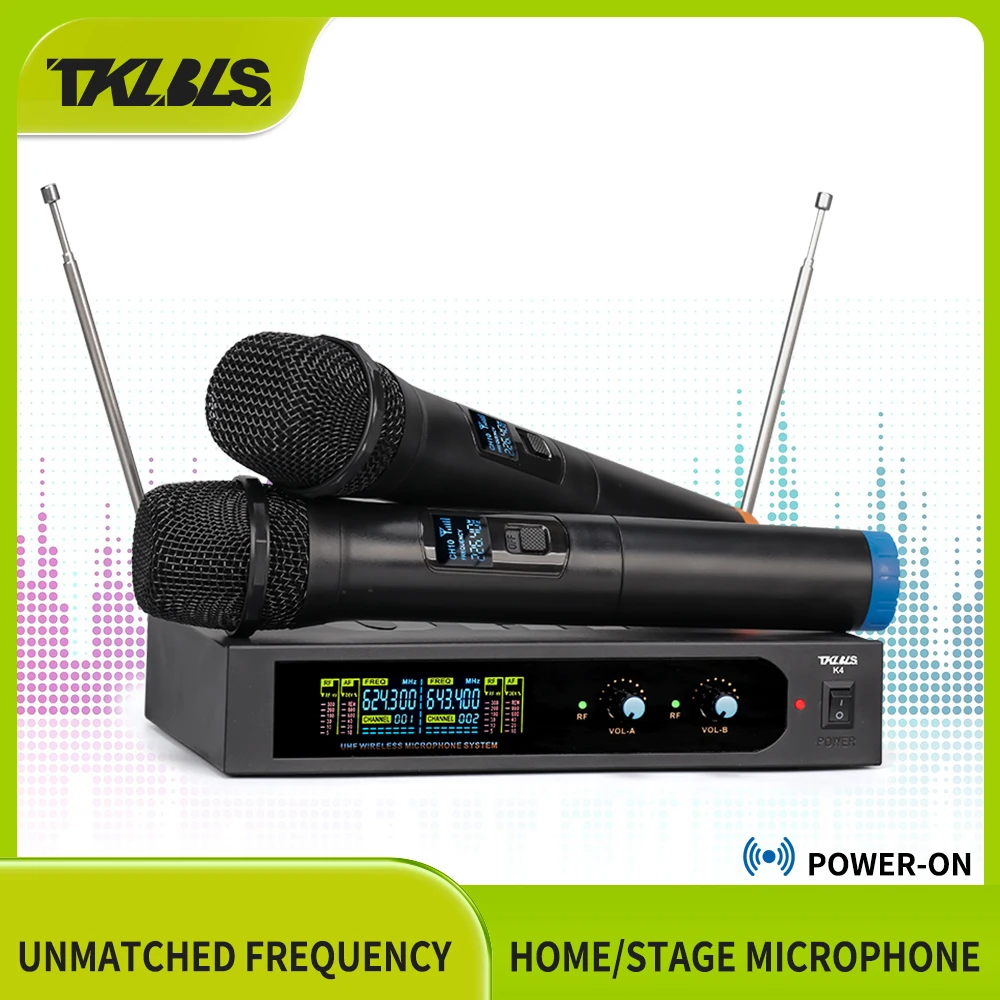 

TKL K4 wireless microphone fixed frequency 2 handheld professional dynamic microphone receiver 80m wedding party karaoke