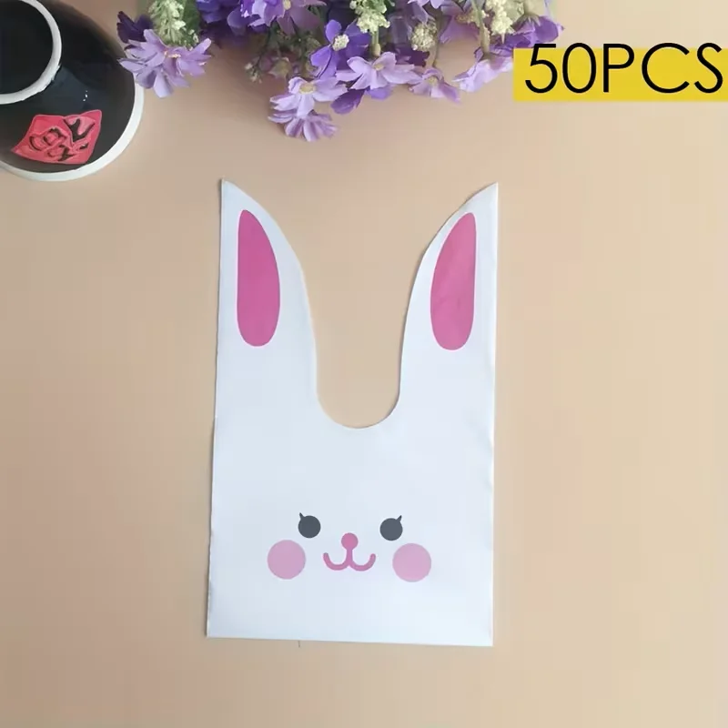 50 Stück Osterhasen-Süßigkeitstüten – Party-Geschenktüten mit Kaninchen-Gesicht und gedrehtem Verschluss, rosa und weißer Ton, kleine Geschenkverpackung für Veranstaltungen – Detail 5