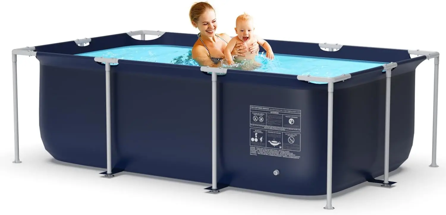 Metal Pro 8'3" X 5'X26" Rectangle Pool Durable Steel Frame Above Ground Pool for Outdoor Backyard Swimming Suitable Friends