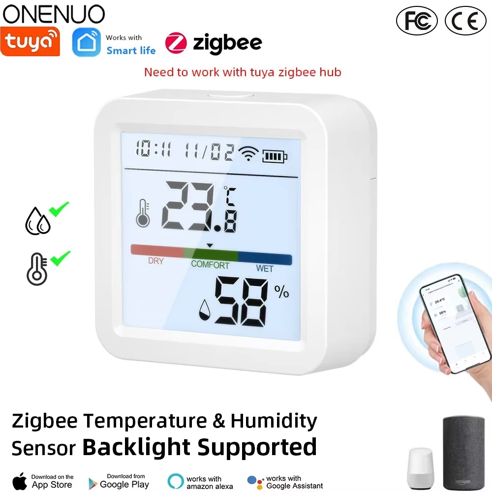 Tuya ZigBee Smart Home Temperature Humidity Sensor with BackLight LCD Works With Google Assistant and Need Tuya Zigbee Hub