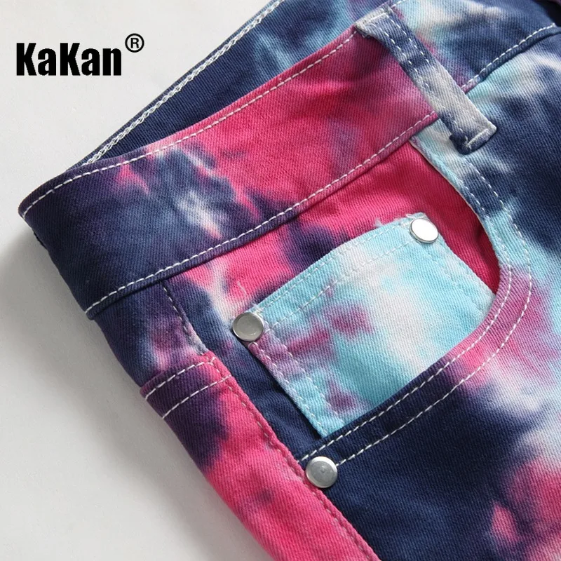 Kakan - European and American Tie Dyed Colorful Binfen Jeans for Men, Original and Personalized Elastic Long Jeans K87-F539