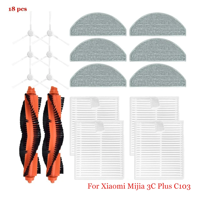 For Xiaomi Mijia 3C Plus C103 Sweeper Cleaner Spare Parts Roller Side Brush Hepa Filter Mop Cloth Rags Accessories Replacement