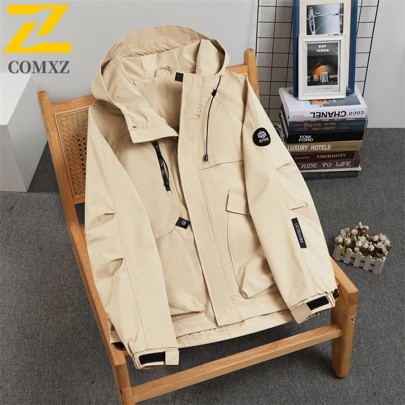 Men's Mountain Outdoor Jacket Korean Style Windproof Waterproof Hiking Coat Tactical Workwear Parka with Hood Multi-Pockets 2025
