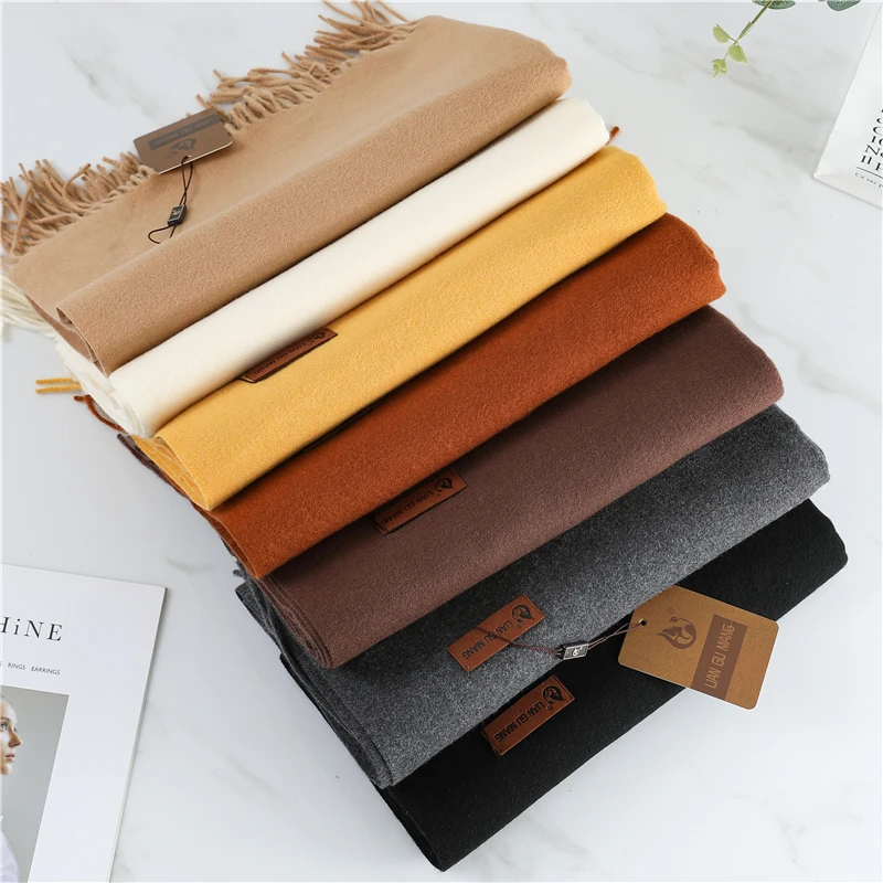 2022 Winter Scarf For Women Shawls And Wraps Fashion Solid Warmer Thick Cashmere Scarves Pashmina Lady Neck Head Stoles Bandana