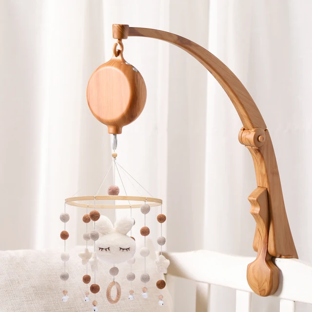 DIY Baby Crib Bed Bell Holder Arm Toy Imitation Wood Grain Infant Bed Decoration Toys Rotating Music Box Nut Screw Arm Bracket 1