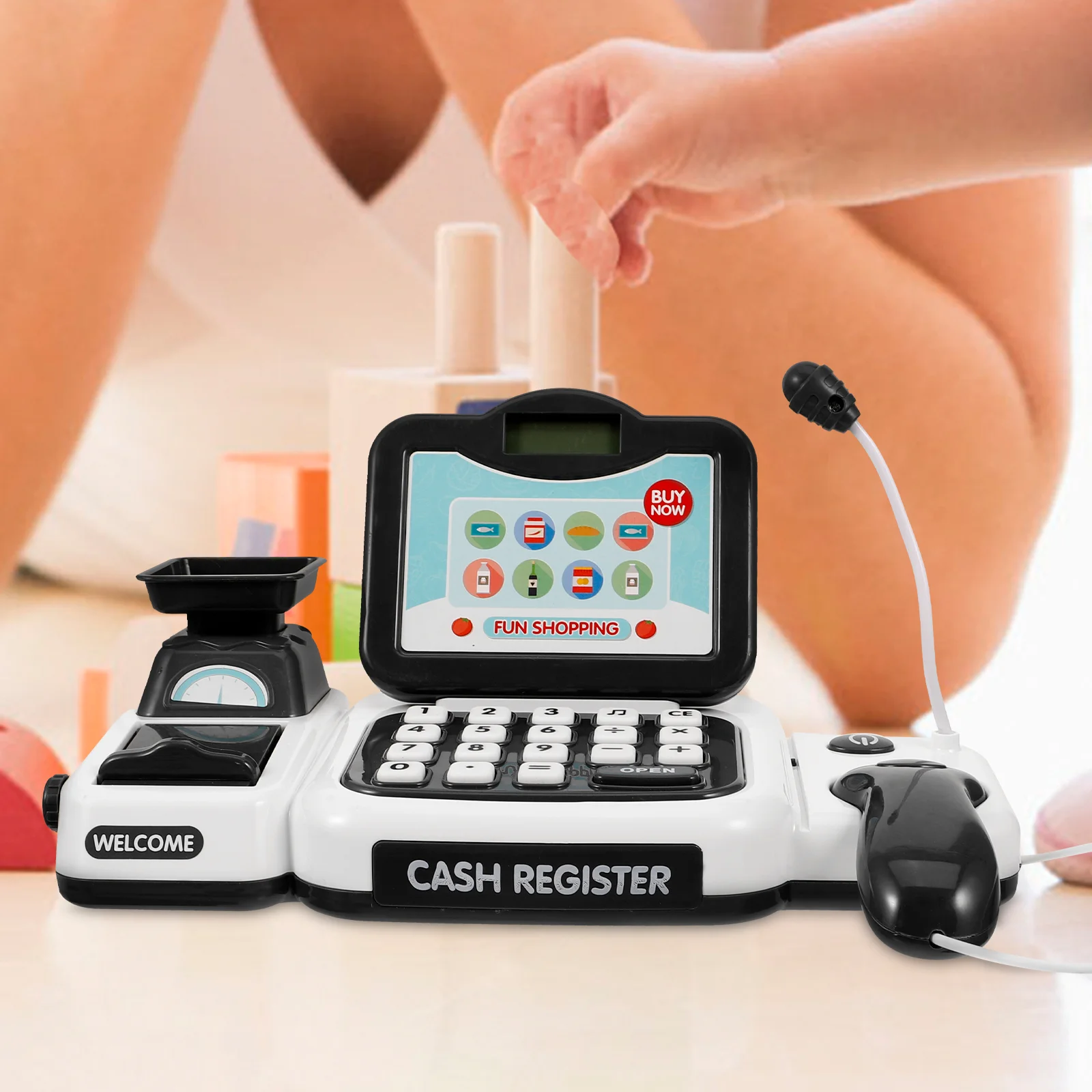 Gray Children Cash Register Toy Calculator Kids Toy Set Emulation Cash Register Simulation Calculator Pretend Play Money Bank