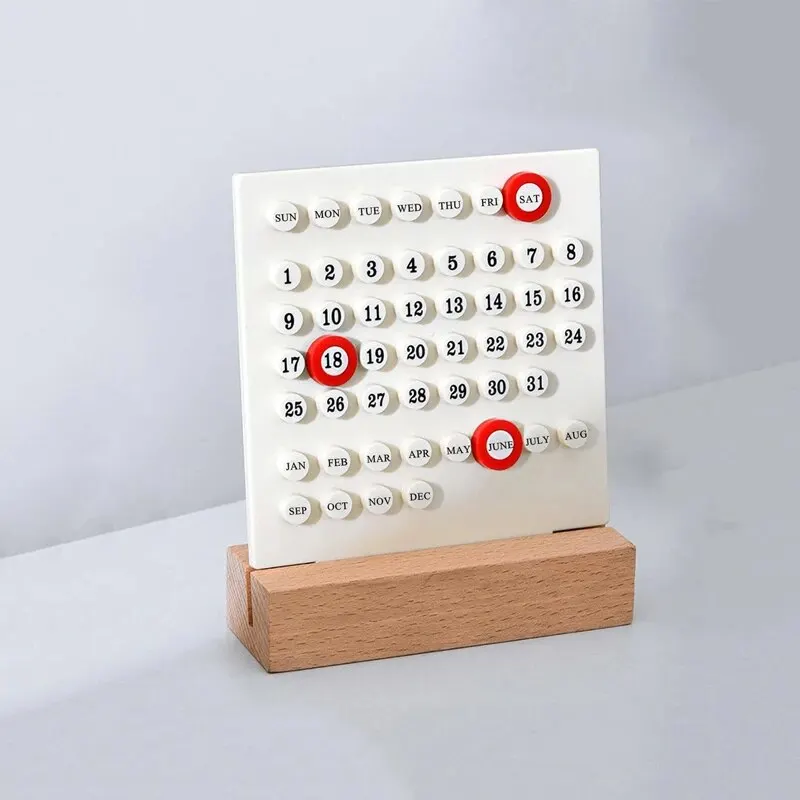 Wooden Calendar Ornament Acrylic Wooden Base Handmade DIY Office Desktop Home Decor