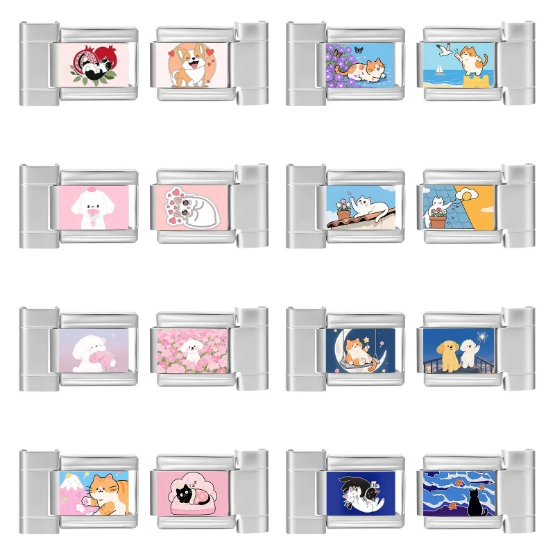 Cartoon Cat Dog Watch Connector 9mm Stainless Steel Bracelet
