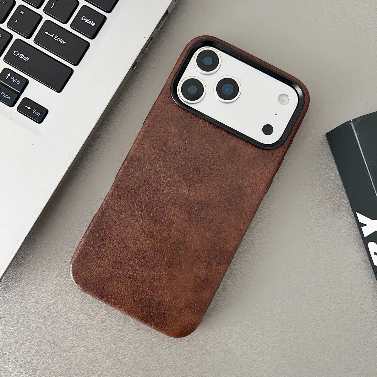 Retro Premium Brown Leather Case with Magnetic Ring Cover