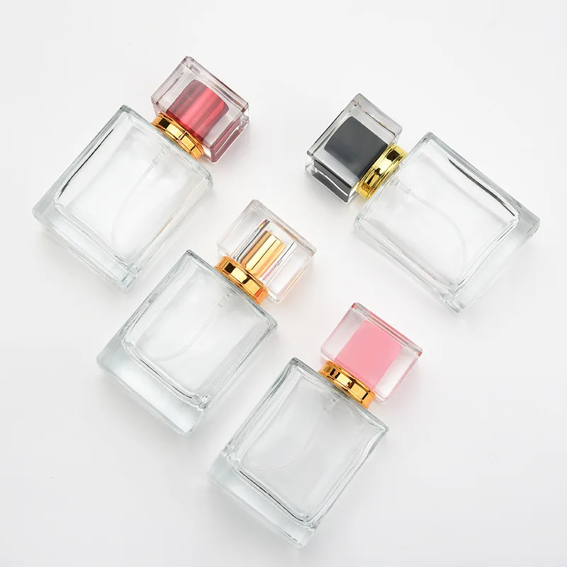 6Pcs/Lot 30 50ml Refillable Spiral Thick Bottom Square Glass Atomizer Spray Perfume Bottle Cosmetic Empty Container