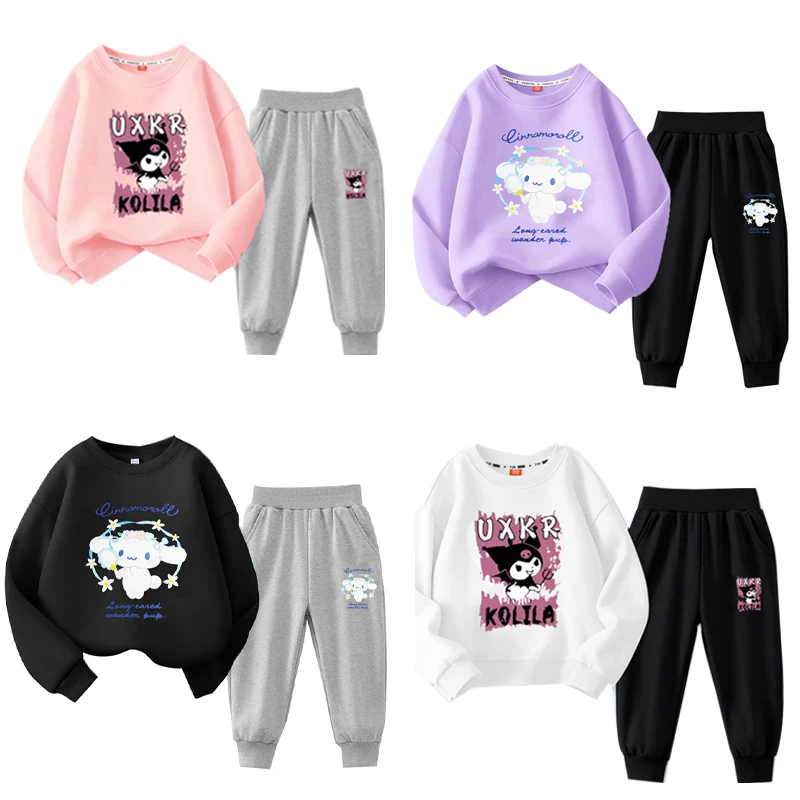 

Sanrio аниме Cinnamoroll Melody Kuromi Y2K детская принцесса 2 шт. Одежда для мальчиков и девочек Осенняя Kpop Толстовка Топы штаны 2 шт. спортивный костюм