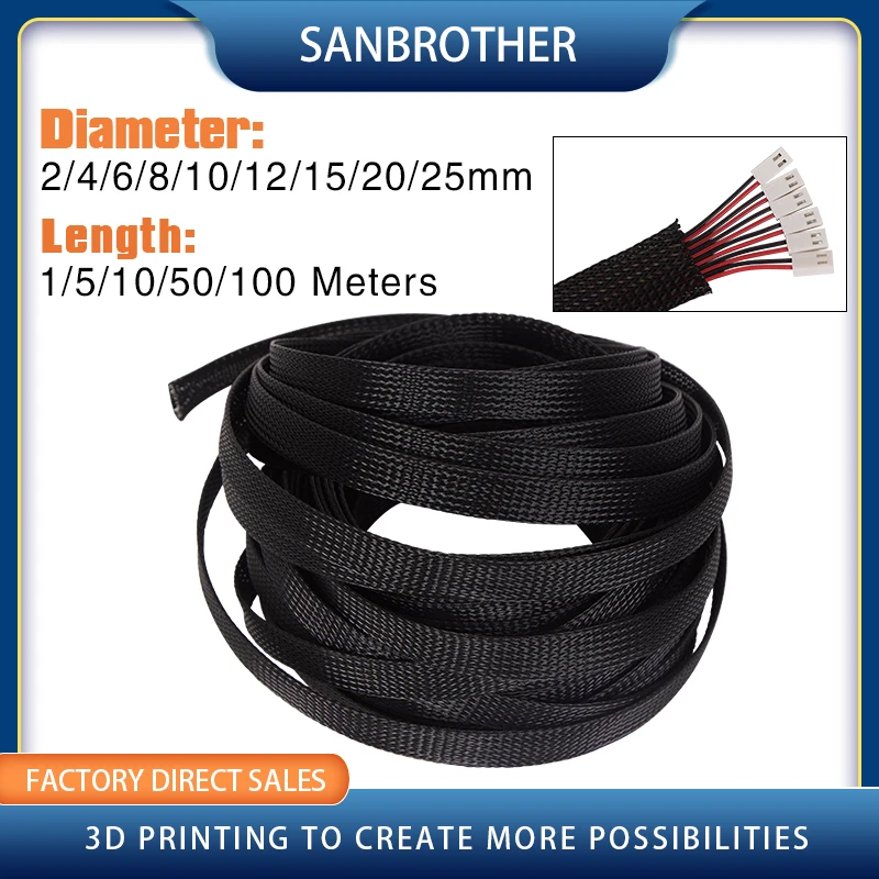 1/5/10/50/M Black Insulated Braid Sleeving 2/4/6/8/10/12/15/20/25mm Tight PET Wire Cable Gland Protection Cable Sleeve