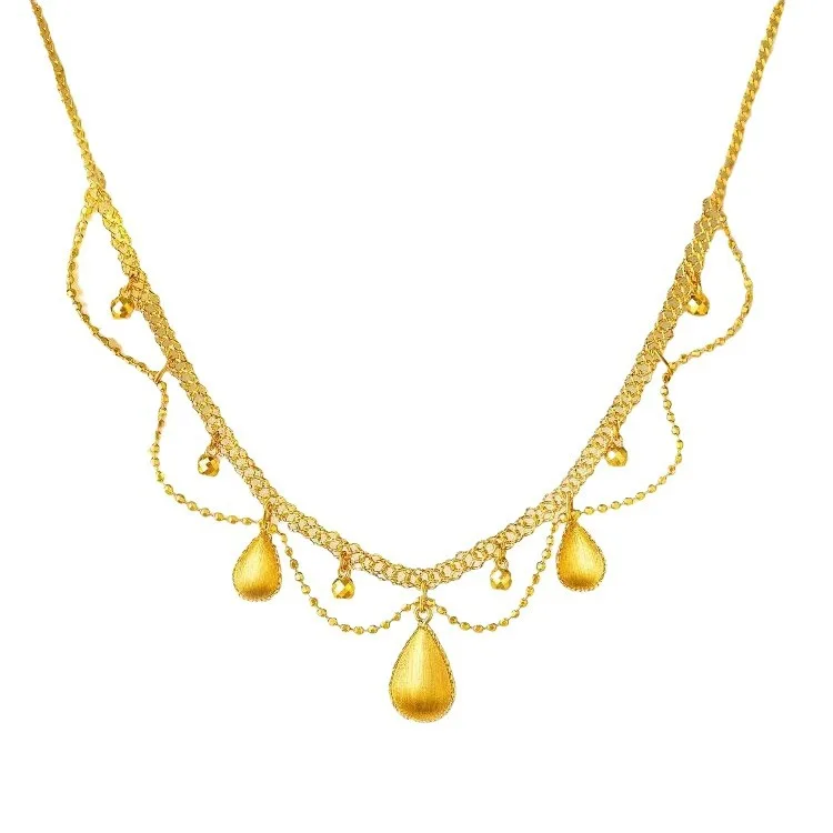 24K AU999 Pure Gold Silk Lace Drop Necklace Women's Vintage Wire-drawing Craft 4