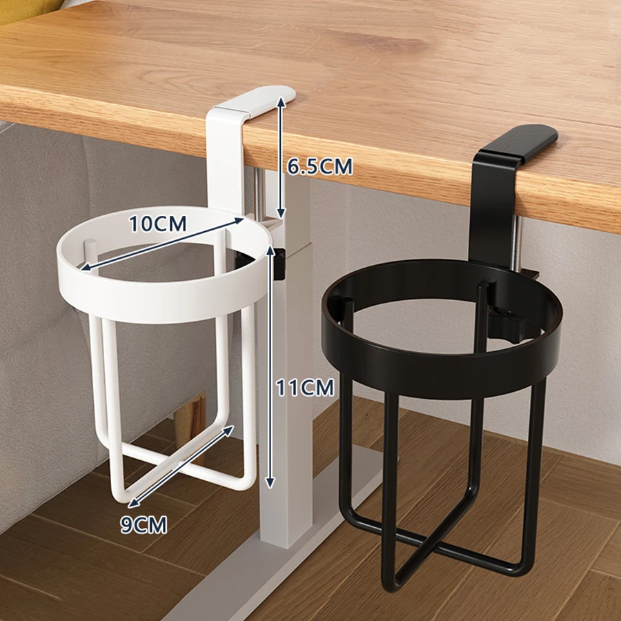 Home Clip On Table Cup Holder Horizontal Vertical Mount Anti Spill Office Desktop Mug Rack Metal Clamp Water Bottle Storage Tray