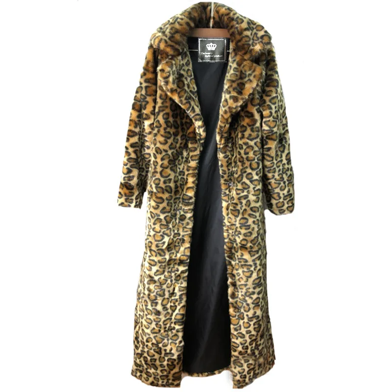 7XL 8XL Luxury Chic Long Sleeve Long Fur Coat Leopard Women Faux Fur Coat Plus Size Autumn Winter Thickened Warm Tops Fur Jacket